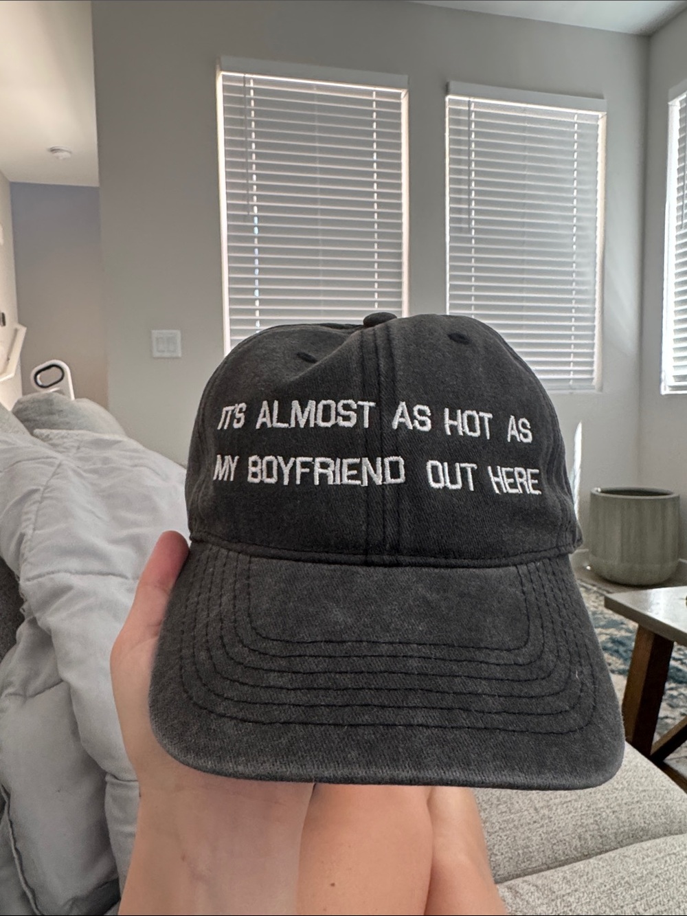 Dark gray Embroidered Baseball Cap - "It's Almost As Hot As My Boyfriend..”